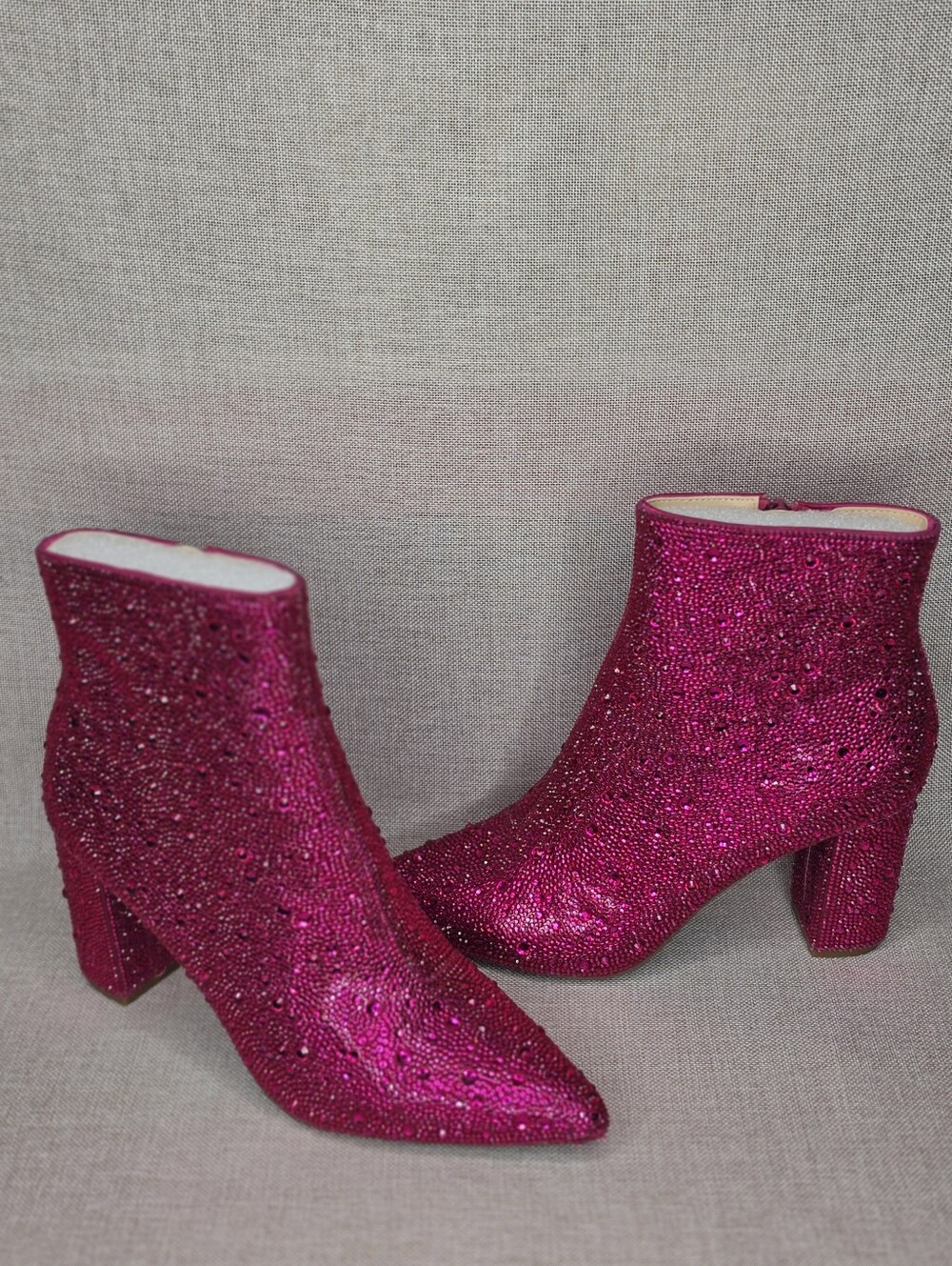 Betsey Johnson Fuchsia Glass Stones Ankle Boots 7.5 New